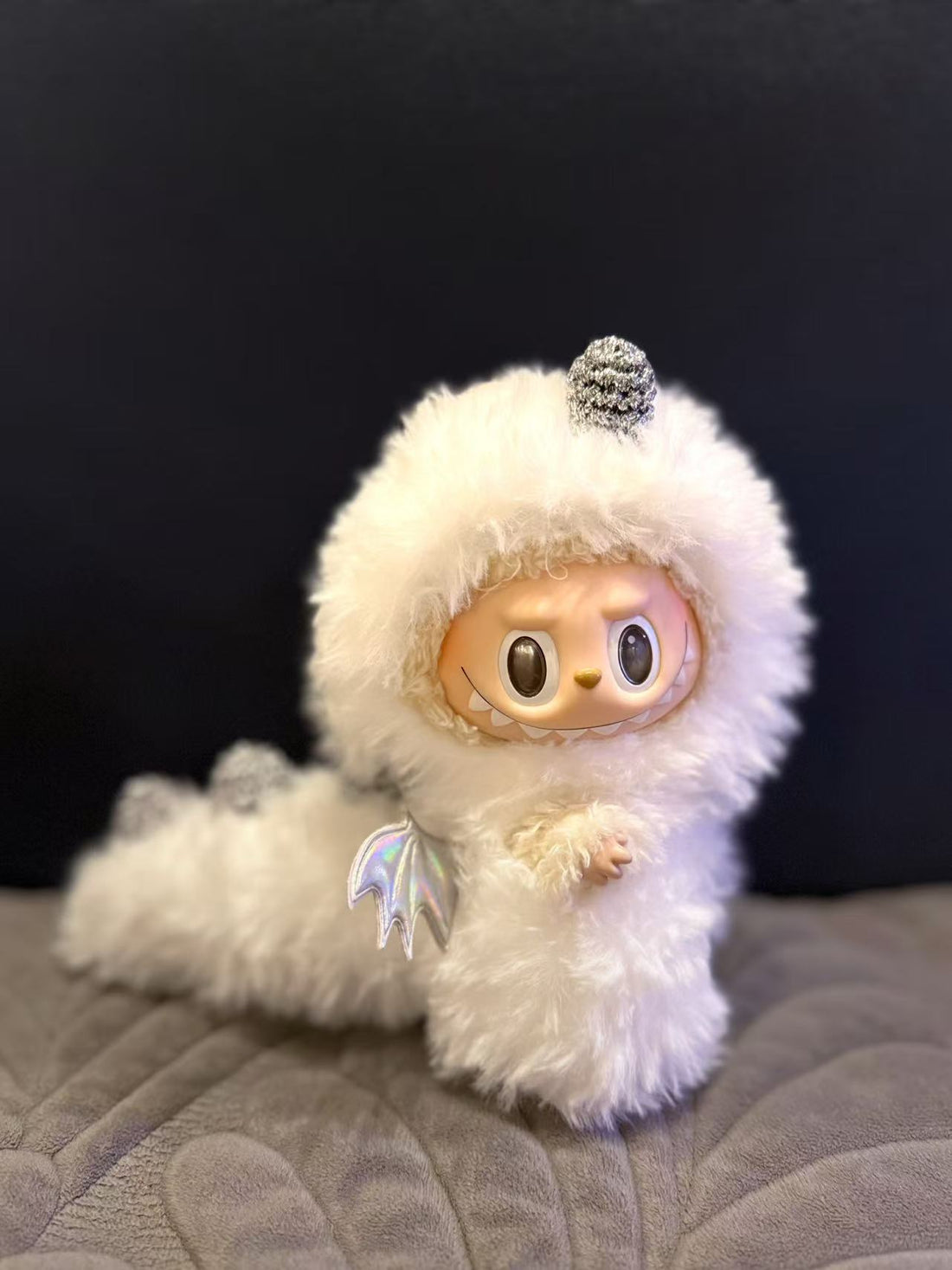 Mini Angel Dragon Labubu Outfit – Handmade Fluffy White Costume with Wings & Halo 🪽✨