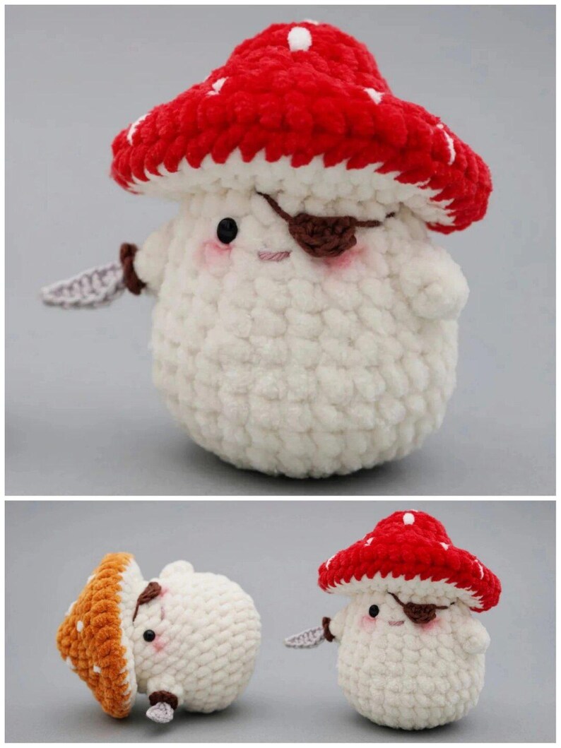 Handmade Pirate Mushroom Crochet Amigurumi