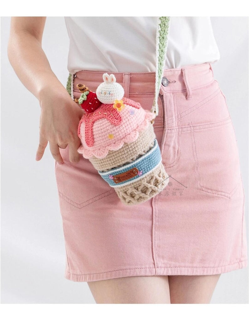Handmade Crochet Ice Cream Cone Bag | Cute Sweet Treat Shoulder Bag | Unique Summer Purse