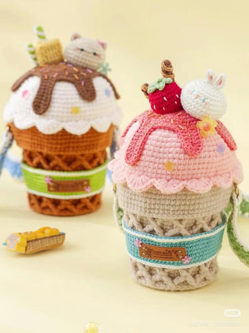 Handmade Crochet Ice Cream Cone Bag | Cute Sweet Treat Shoulder Bag | Unique Summer Purse